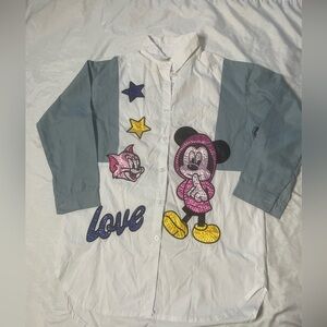 White and light blue Mickey Mouse Camisole with rhinestone details